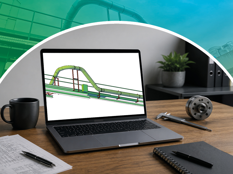 The piping design is shown on a PC.